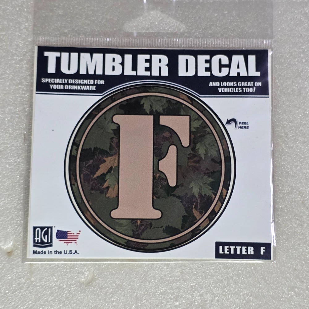AGI Tumbler Decal Letter F Camouflage Vehicle Car Window Sticker New USA Made